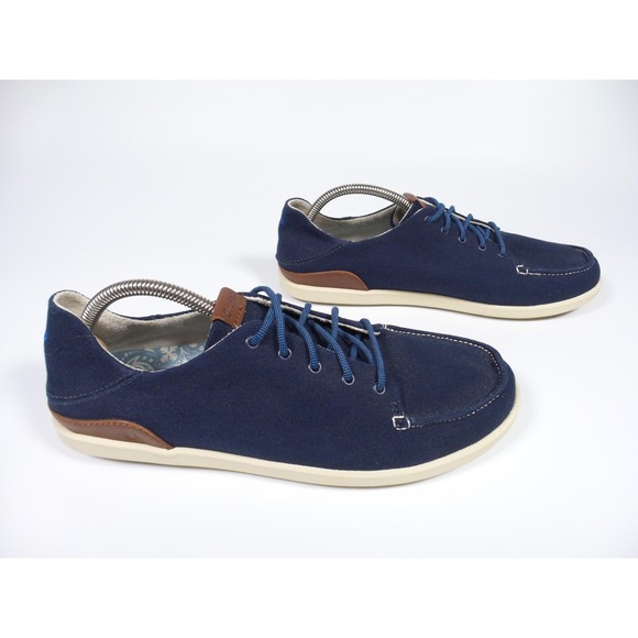 OluKai Manoa Shoes Mens‎ Size 10 Navy Blue Canvas Lace Up Casual Comfort